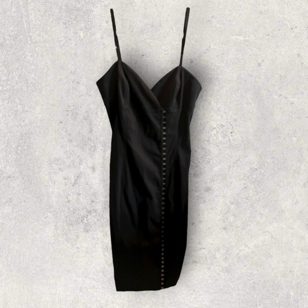 SASCH Black Satin Slip Dress with Hook & Eye Closure – Size Small
